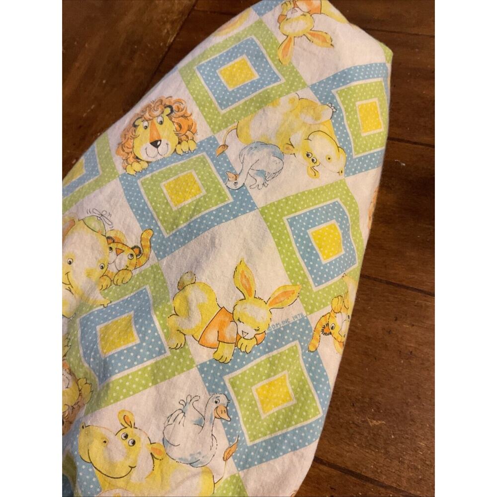 Vtg 1978 Dundee Fitted Crib Sheet Pastel Zoo Animal Lion Hippo Duck Print
